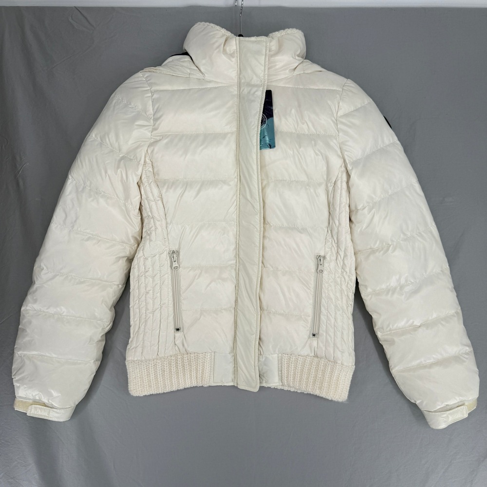 American Eagle Women Small Cream Down Puffer Jacket Removable Hood Y2K NWT